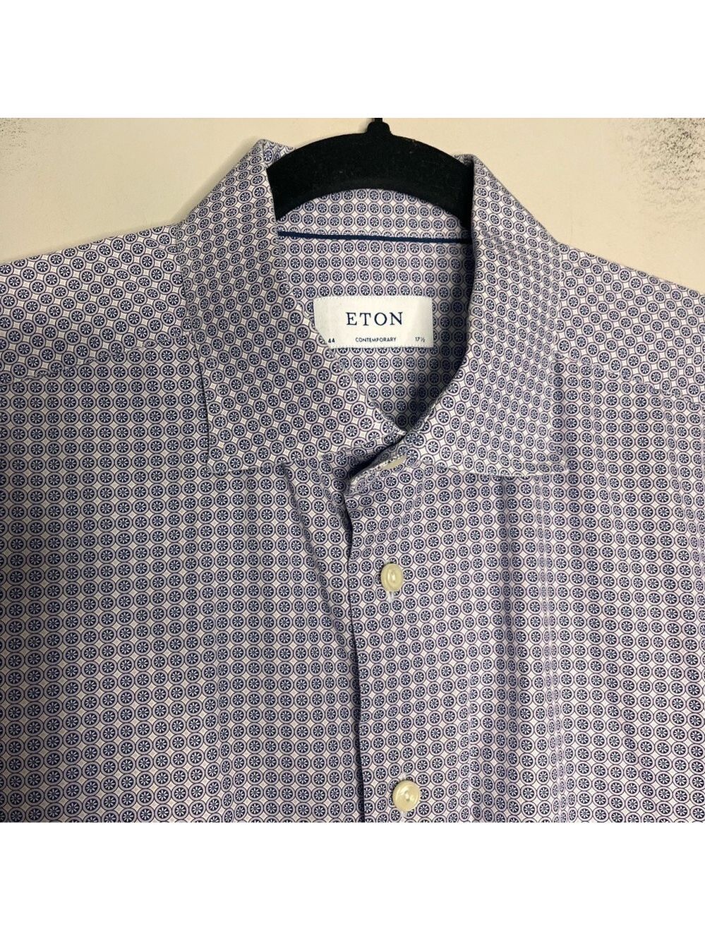 Eton Contemporary Sz 44/17.5 Blue, White & Purple Long Sleeve Cotton Dress Shirt